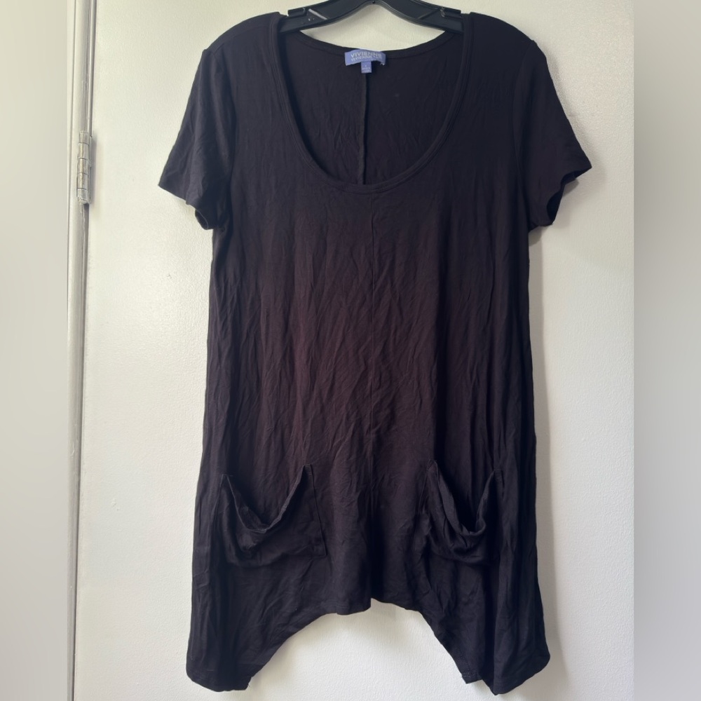 Vivienne Tam Black Asymmetrical Short Sleeve Tunic